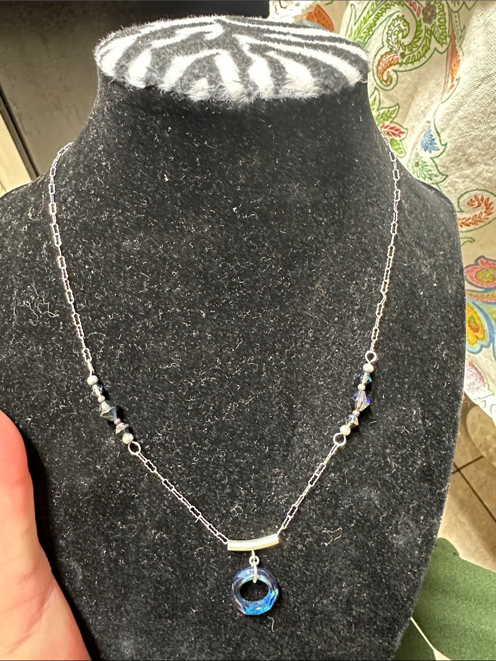 Sterling Silver necklace with circle pendant and crystal beads